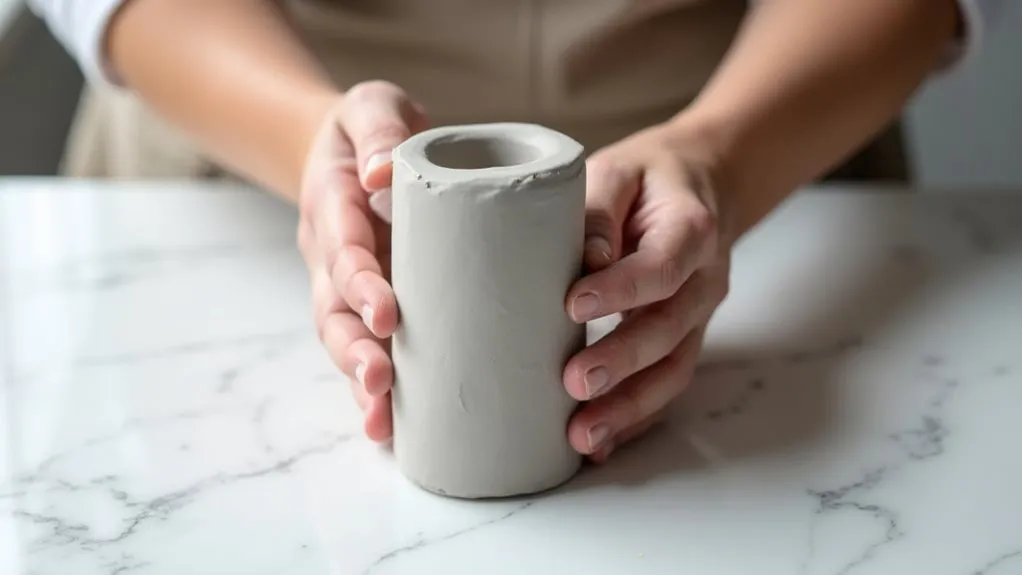 form clay into cylinder