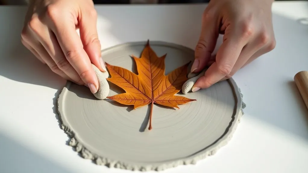 imprint leaf onto clay