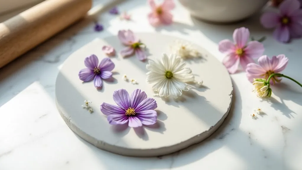 press flowers into clay